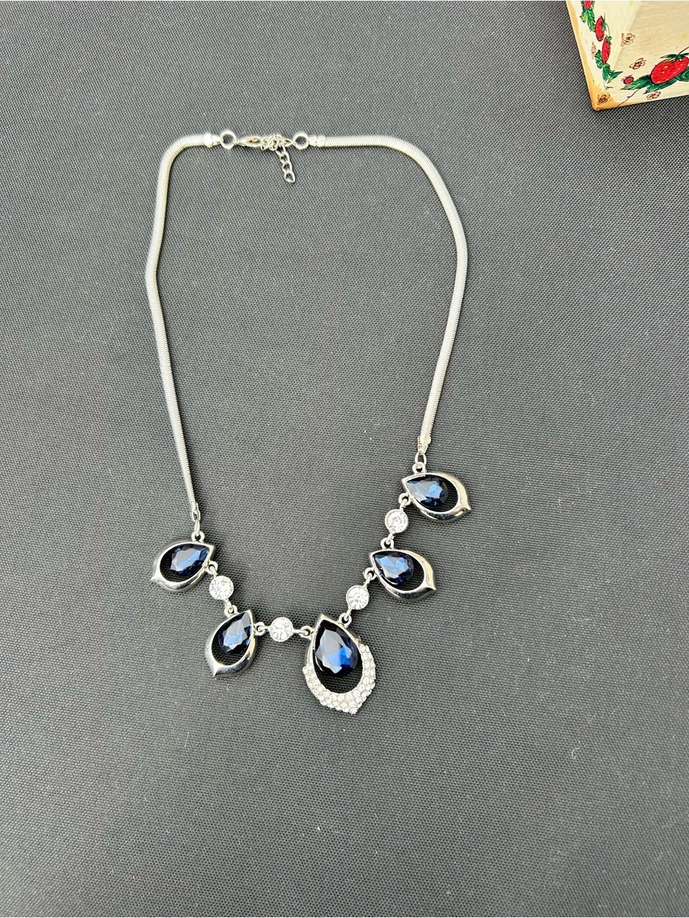 🔥$2 Silver Necklace with Blue Teardrop Crystals